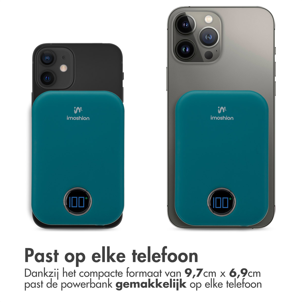 Zwei Telefone mit Powerbanks. Eines ist über dem Telefon und das andere dahinter.