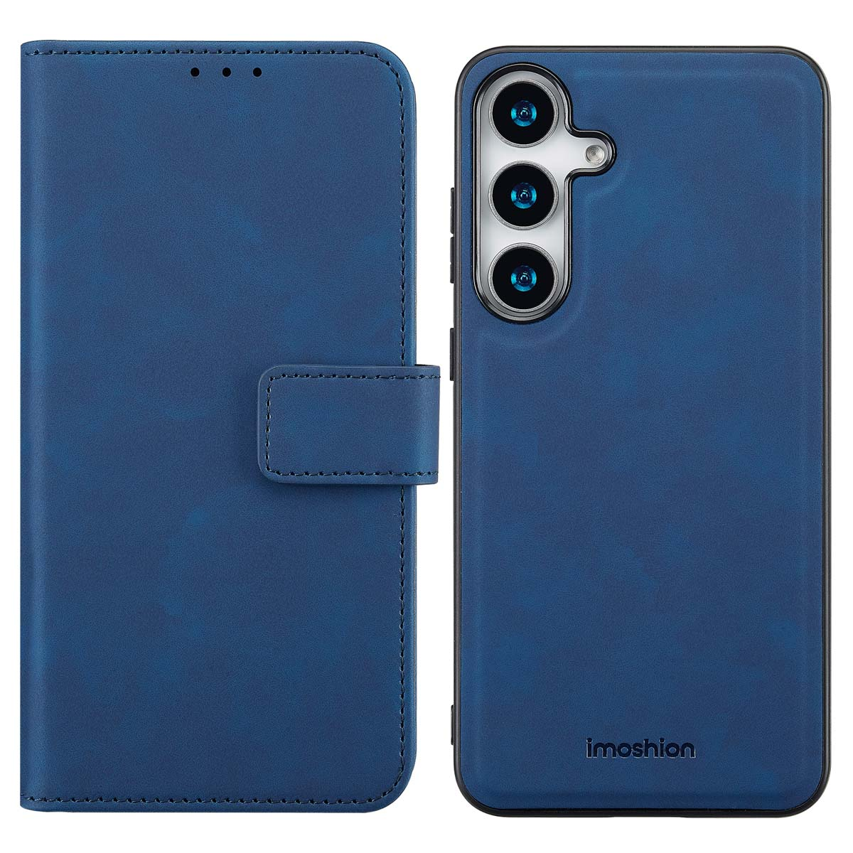 Blauwe telefoonhoes, met portemonnee-ontwerp. Magnetische sluiting.