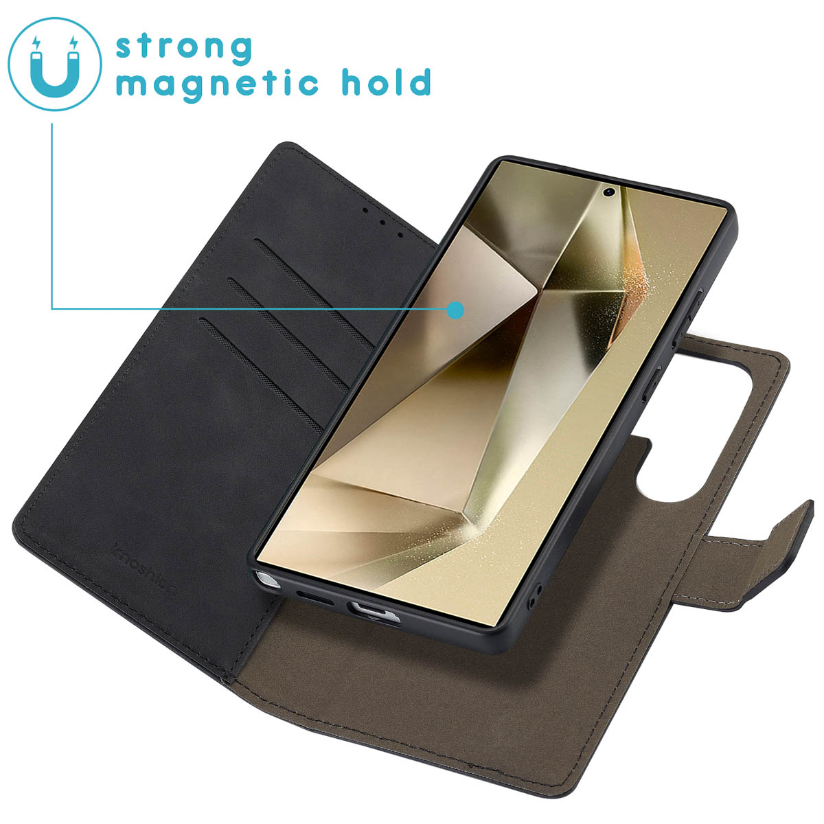 Funda para móvil - IMOSHION tipo libro de lujo 2 en 1 extraíbles, Compatible con Samsung Samsung Galaxy S25 Ultra, Negro