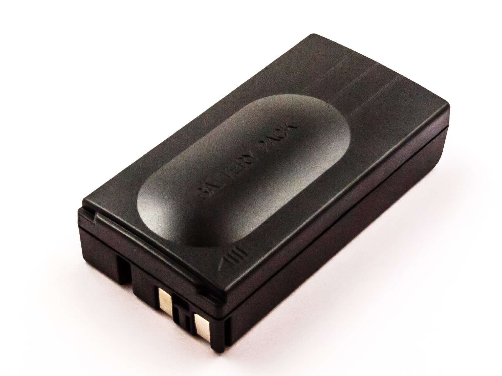 Schwarzer Akku für eine Kamera. Das Wort "BATTERY PACK" ist oben aufgeschrieben.
