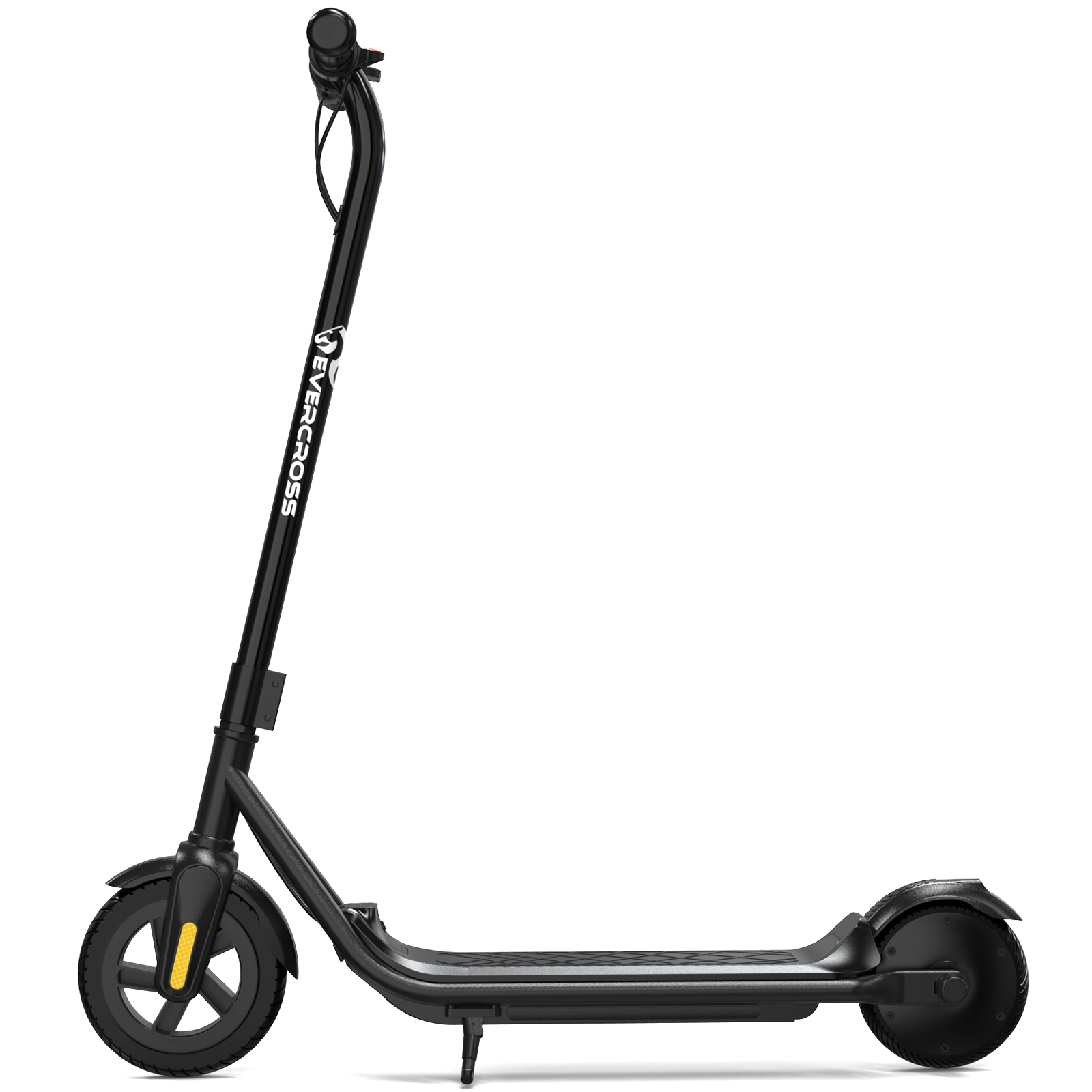 Czarna hulajnoga elektryczna z marką Evercross. Białe tło.