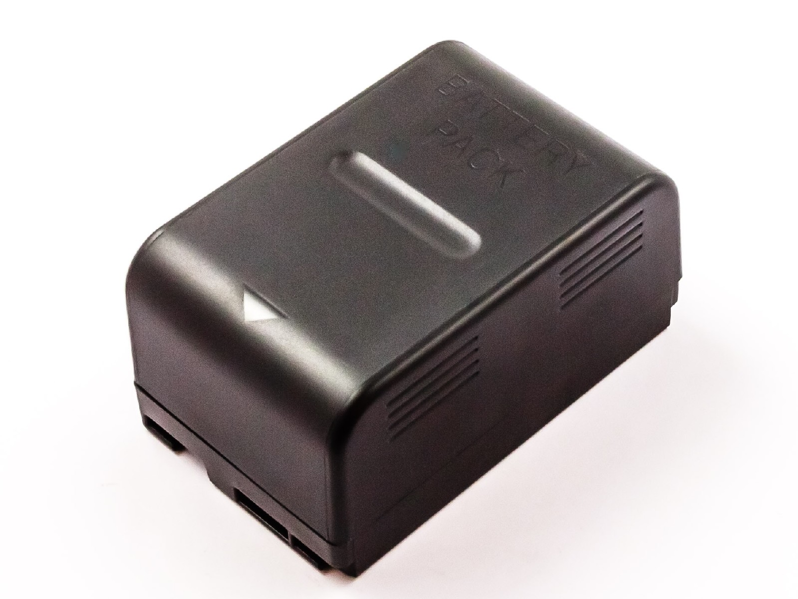 Ein schwarzer rechteckiger Akku mit weißem Pfeil und Text 'BATTERY PACK' oben.