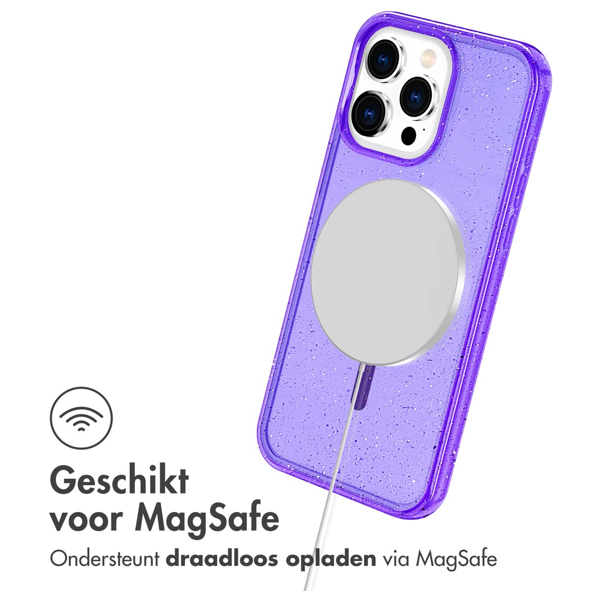 IMOSHION Sparkle Backcover met MagSafe - Geschikt voor Apple iPhone 15 Pro - Telefoonhoesje voor Apple iPhone 15 Pro Paars