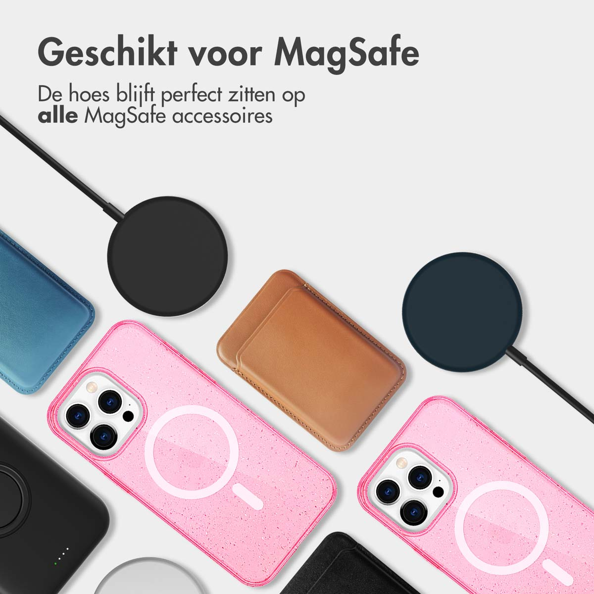 IMOSHION Sparkle Backcover met MagSafe - Geschikt voor Apple iPhone 15 Pro - Telefoonhoesje voor Apple iPhone 15 Pro Roze
