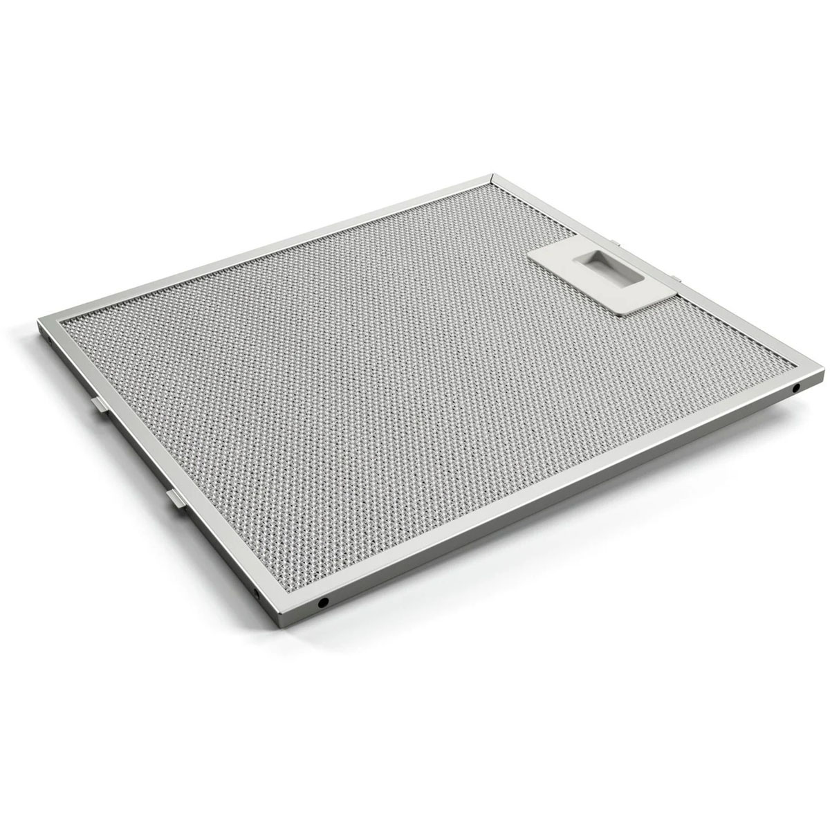 Un filtro metallico rettangolare con una maniglia.