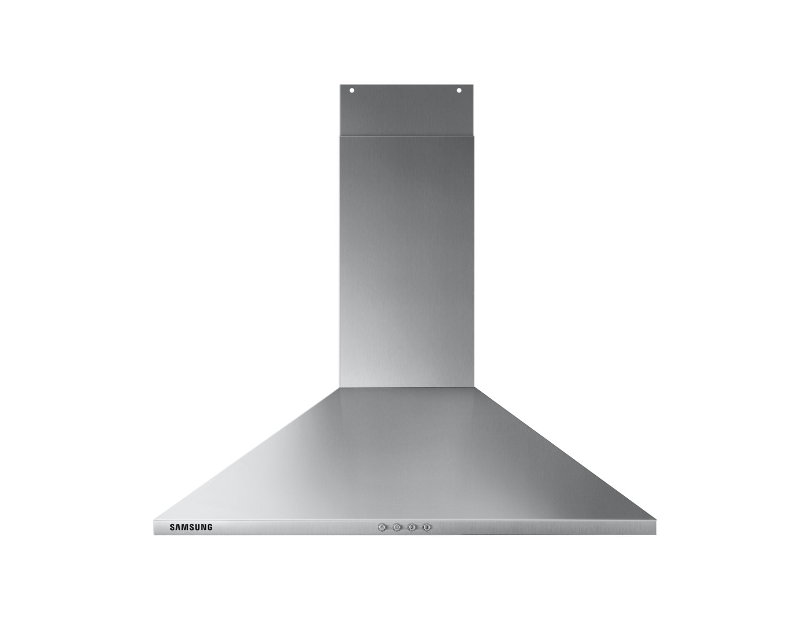 Una cappa da cucina in acciaio inox con il marchio SAMSUNG in basso.