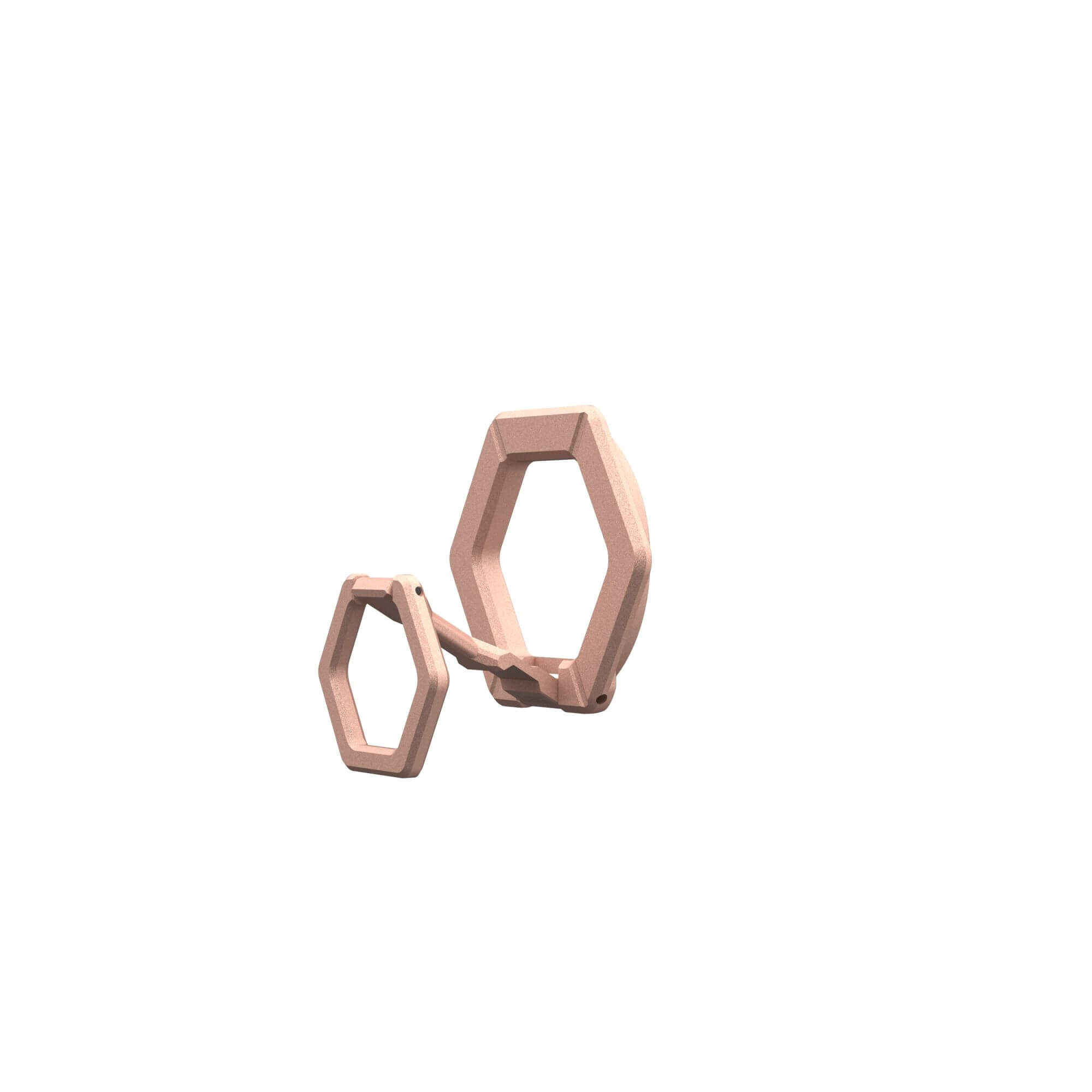 Zwei rosafarbene geometrische Ohrringe auf weißem Hintergrund.