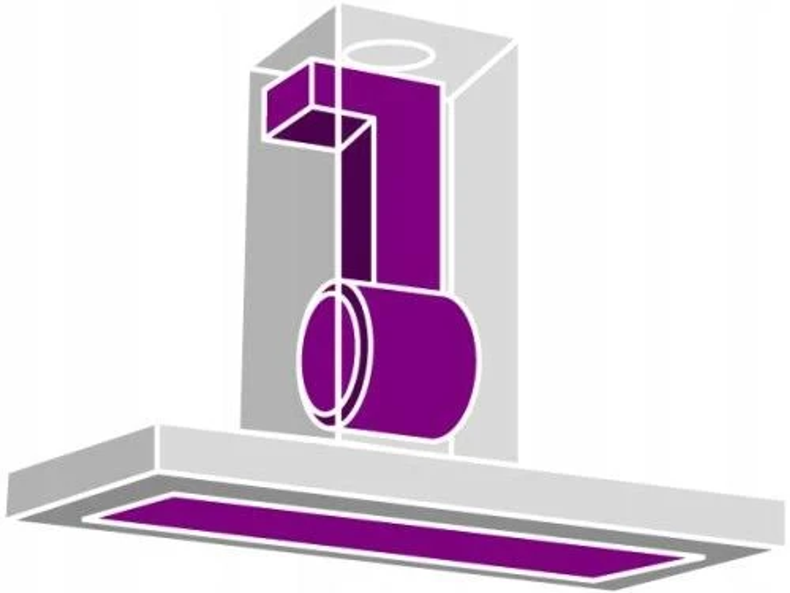 Un'immagine schematica di una cappa con un elemento viola a forma di tubo al centro.