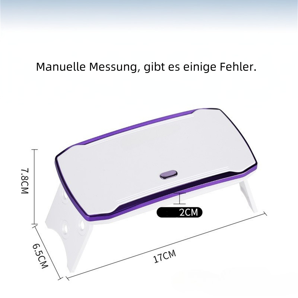 Eine weiße und lila Nagellampe. Es ist ein kleines, rechteckiges Gerät zum Aushärten von Nägeln.