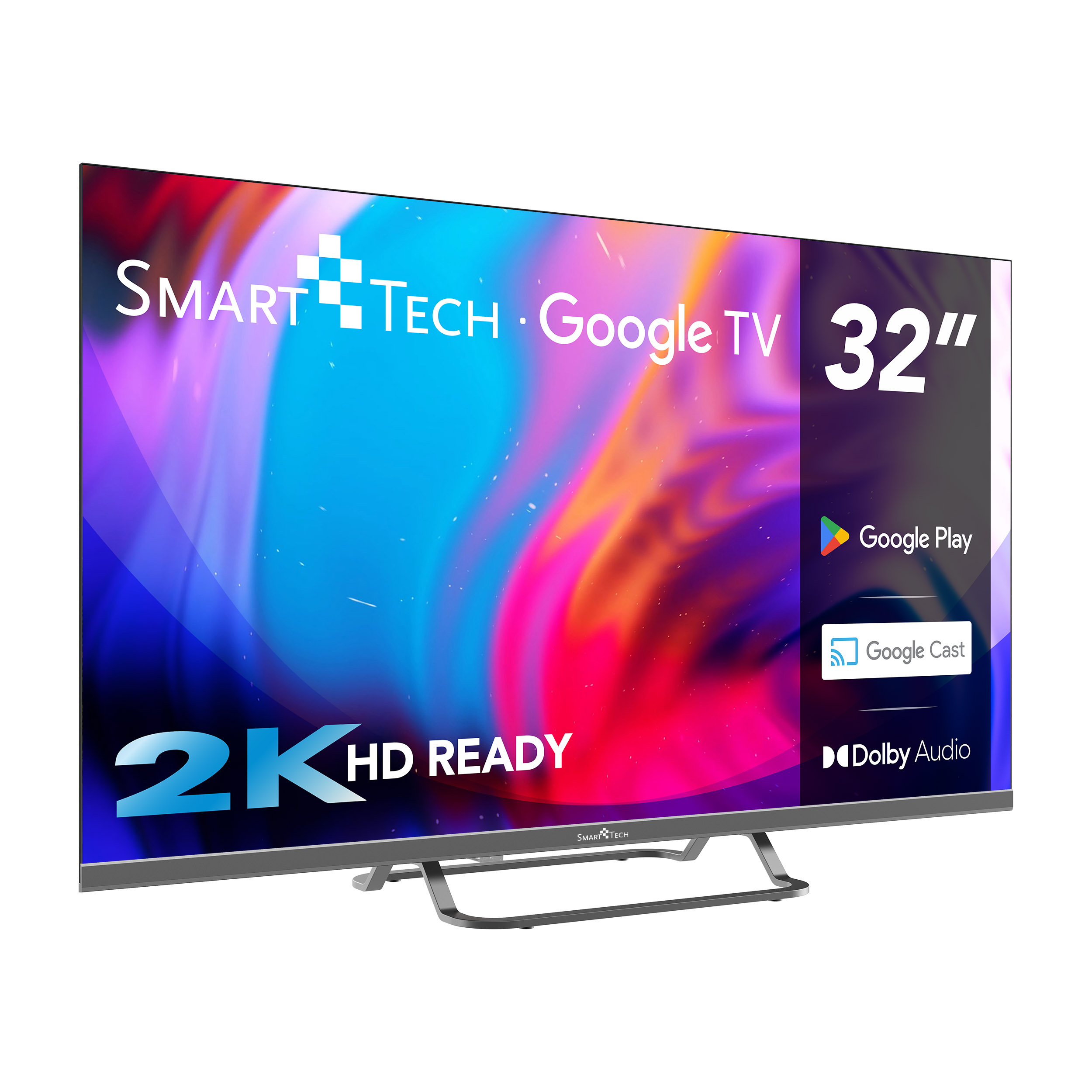 Una Smart Tech Google TV, schermo da 32 pollici, con Google Play e Google Cast.