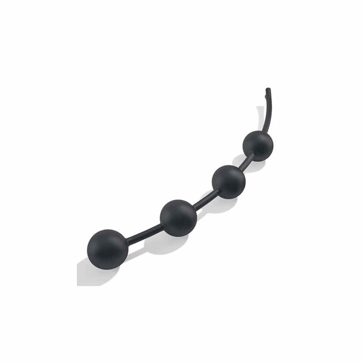 Czarne kulki analne na białym tle. Kulki połączone cienkim, czarnym sznurkiem.