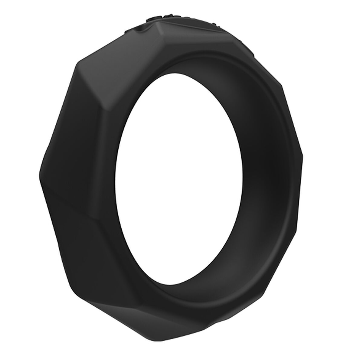 Schwarzer, achteckiger Ring, möglicherweise eine Smartwatch-Lünette, mit drei kleinen Knöpfen.