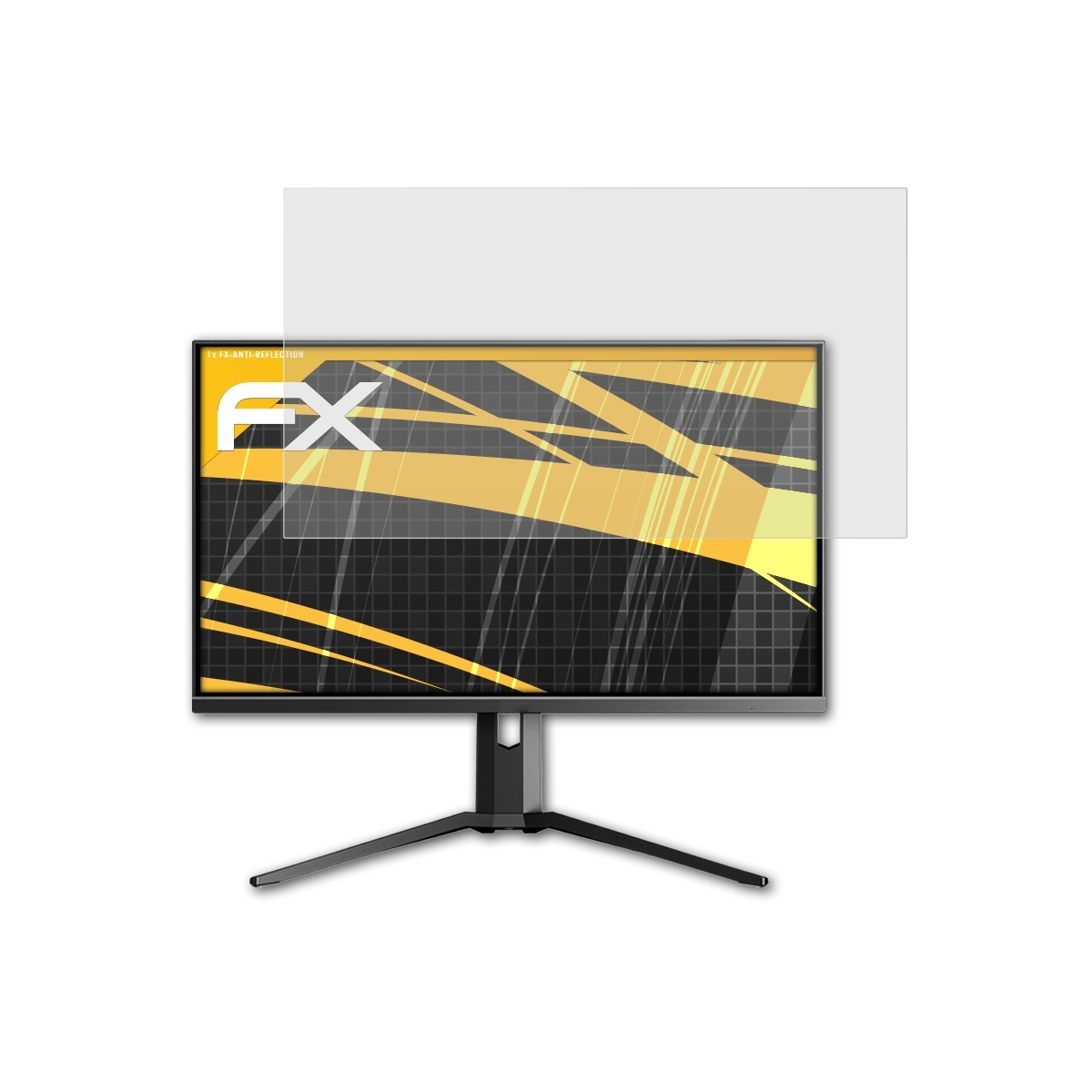 Ein Monitor mit einer Displayschutzfolie. Der Monitor hat einen Ständer und die Folie bedeckt den Bildschirm.