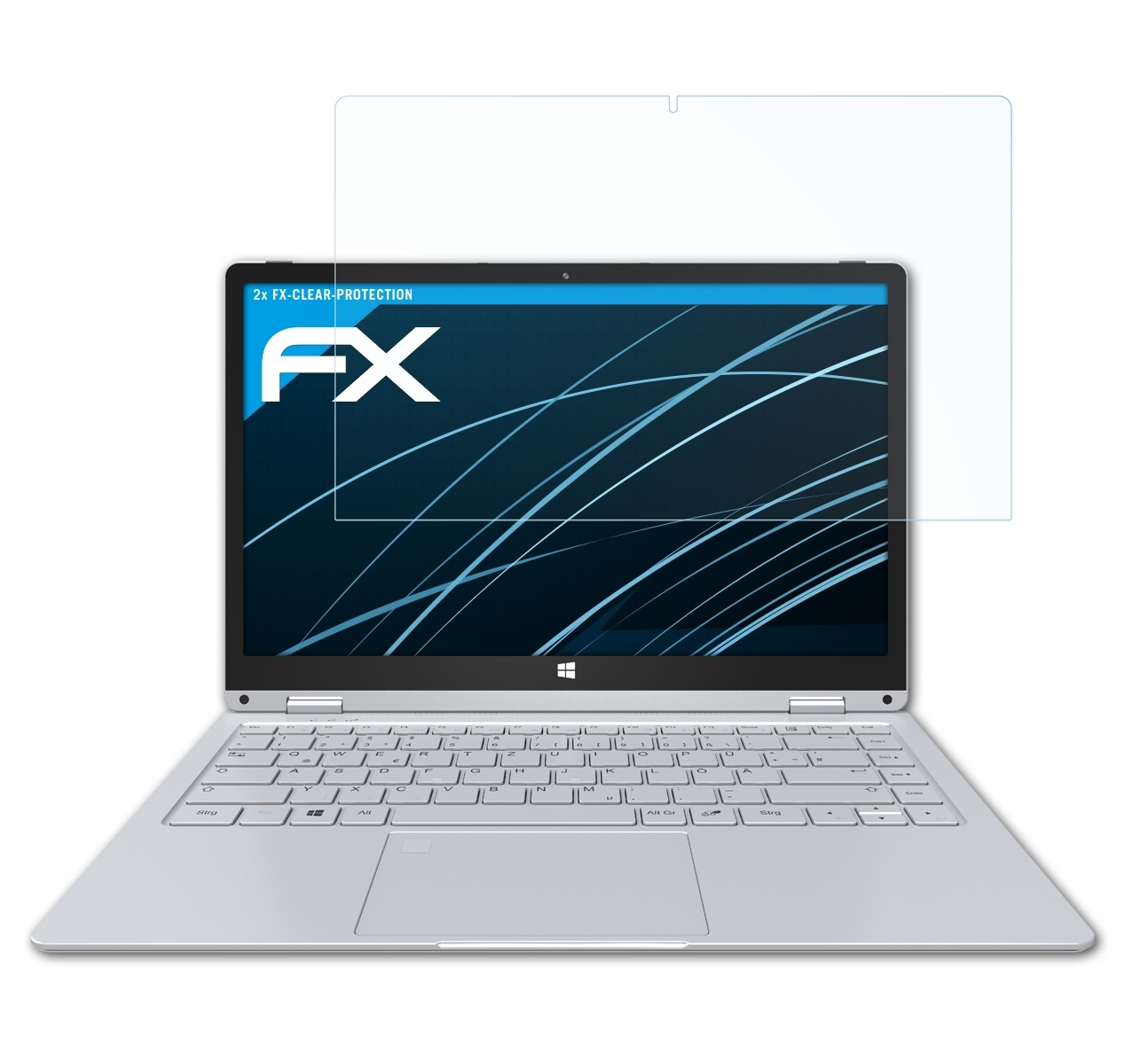 Laptop mit Displayschutzfolie. Der Bildschirm ist silber und weiß. Eine klare Folie ist auf dem Bildschirm.