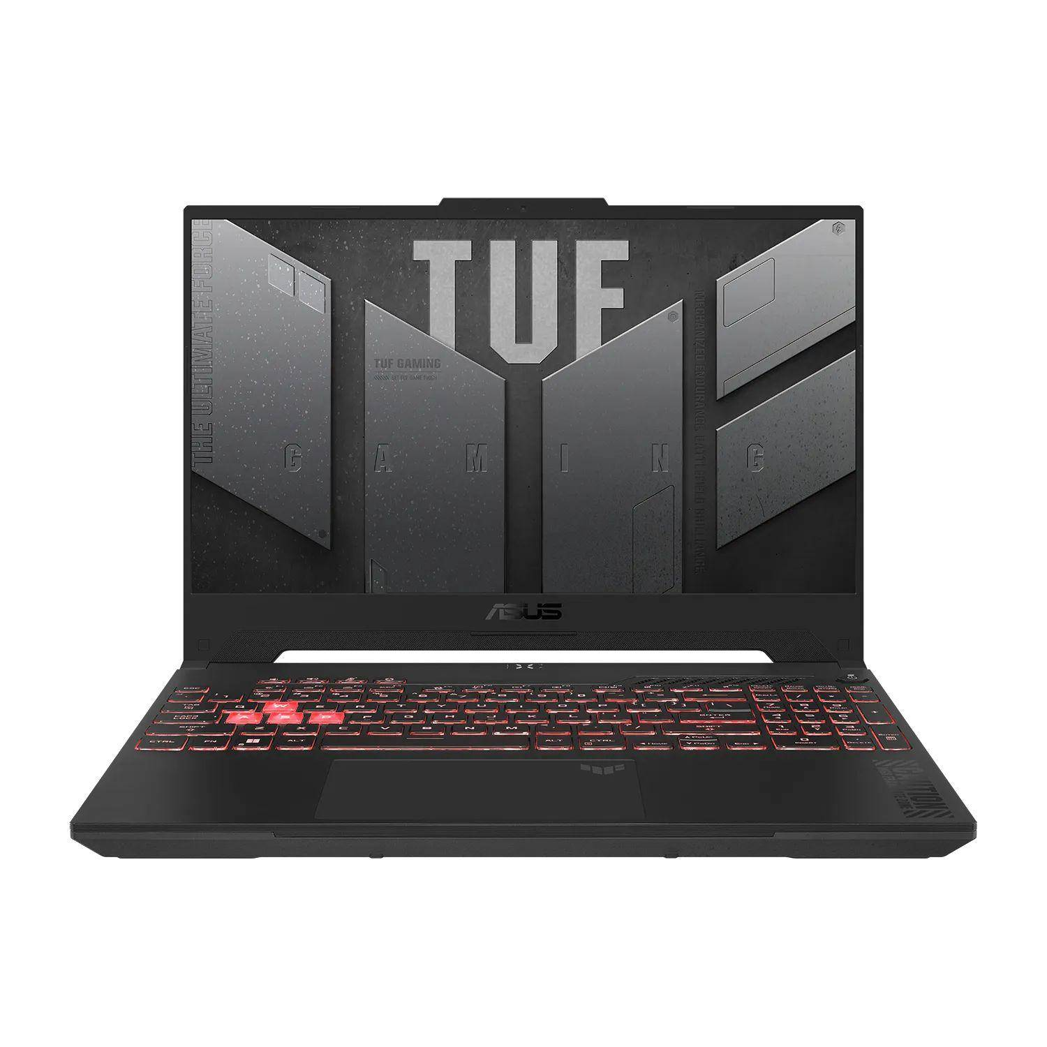 Schwarzer Laptop, Bildschirm zeigt Gaming-Oberfläche, rote Tastaturbeleuchtung, schwarzer Hintergrund.
