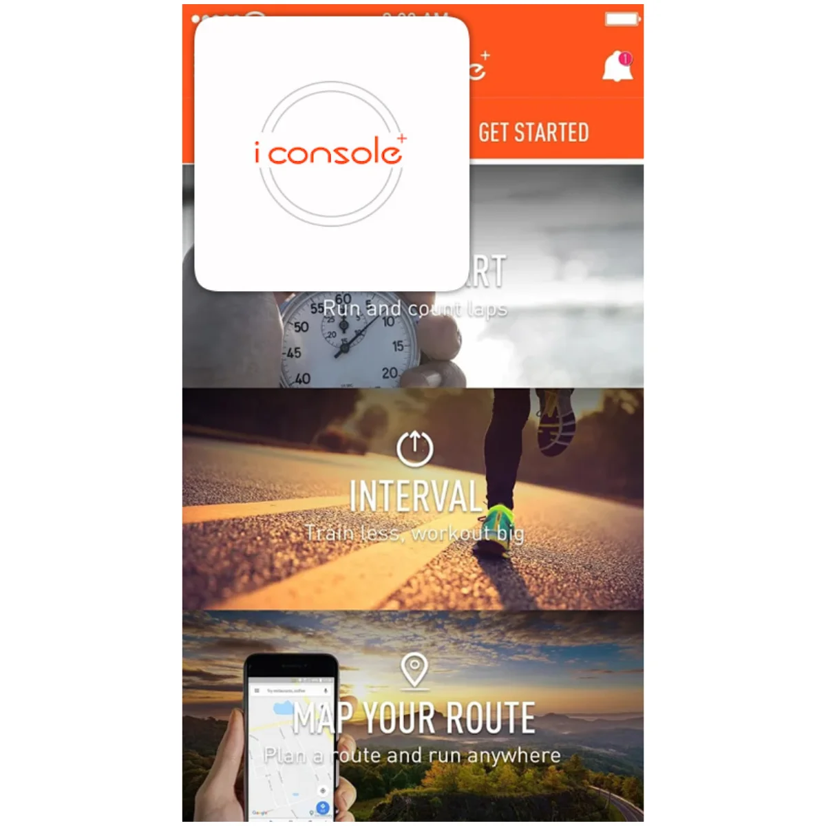 Schermafbeeldingen van een fitness-app. Toont de interface van de app. Bevat grafieken en kaarten.