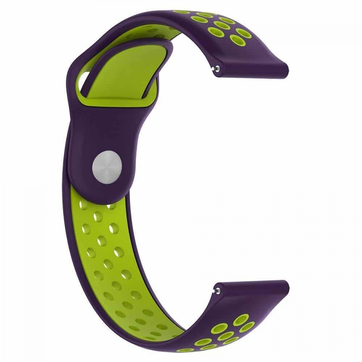 Ein lila-grünes Uhrenarmband ist isoliert, die Farben im Vordergrund.
