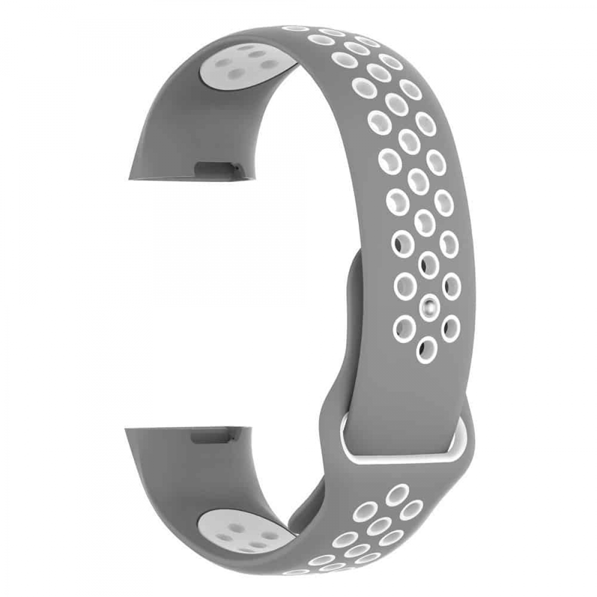 Graues und weißes Smartwatch-Armband mit Perforationen.