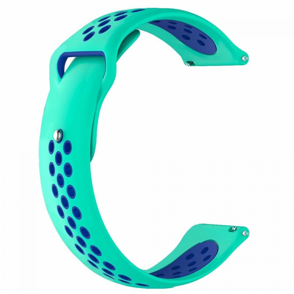 Türkisfarbenes und blaues Uhrenarmband mit Lochmuster. Gebogenes Design.