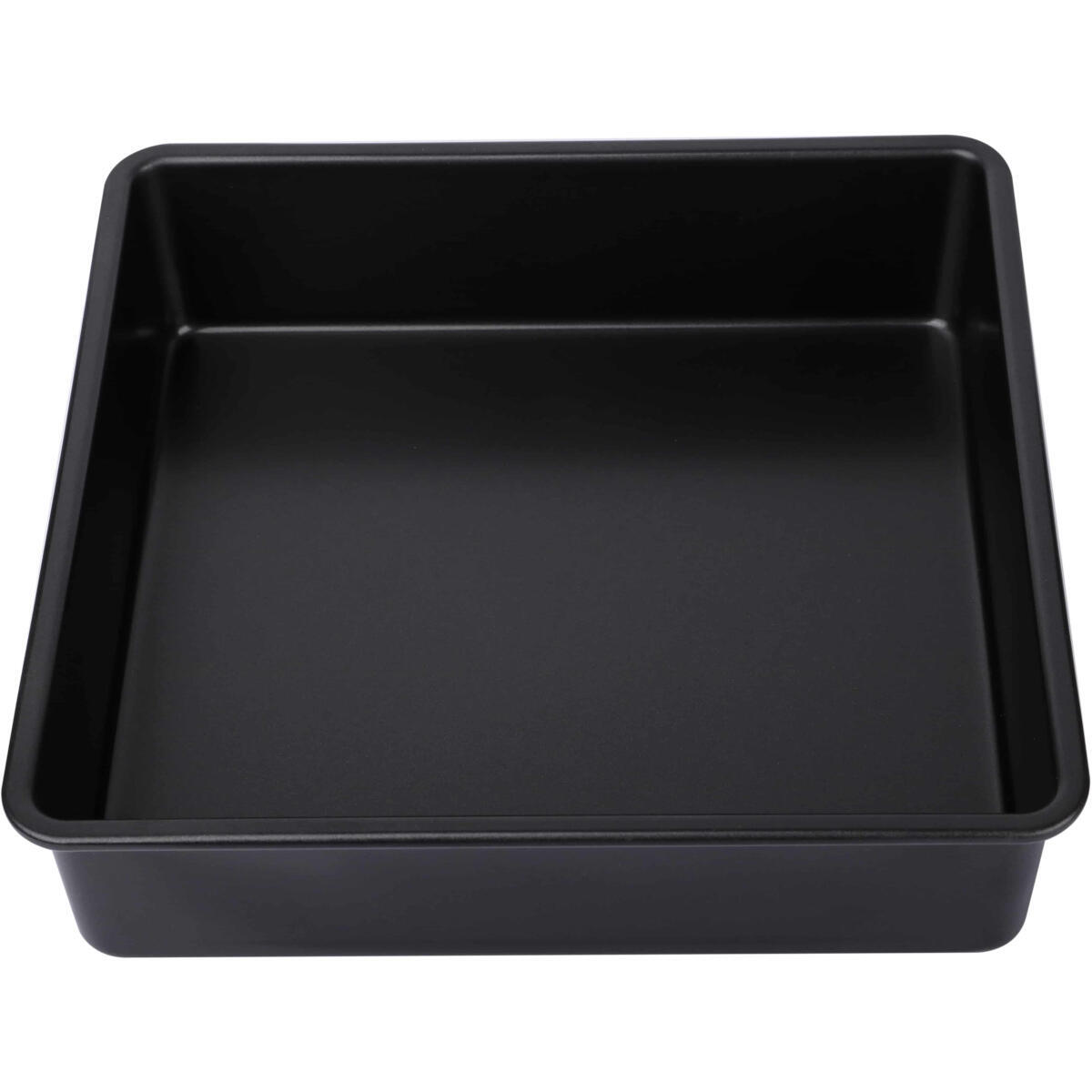 Black square baking pan. Empty, viewed from above. Simple design.