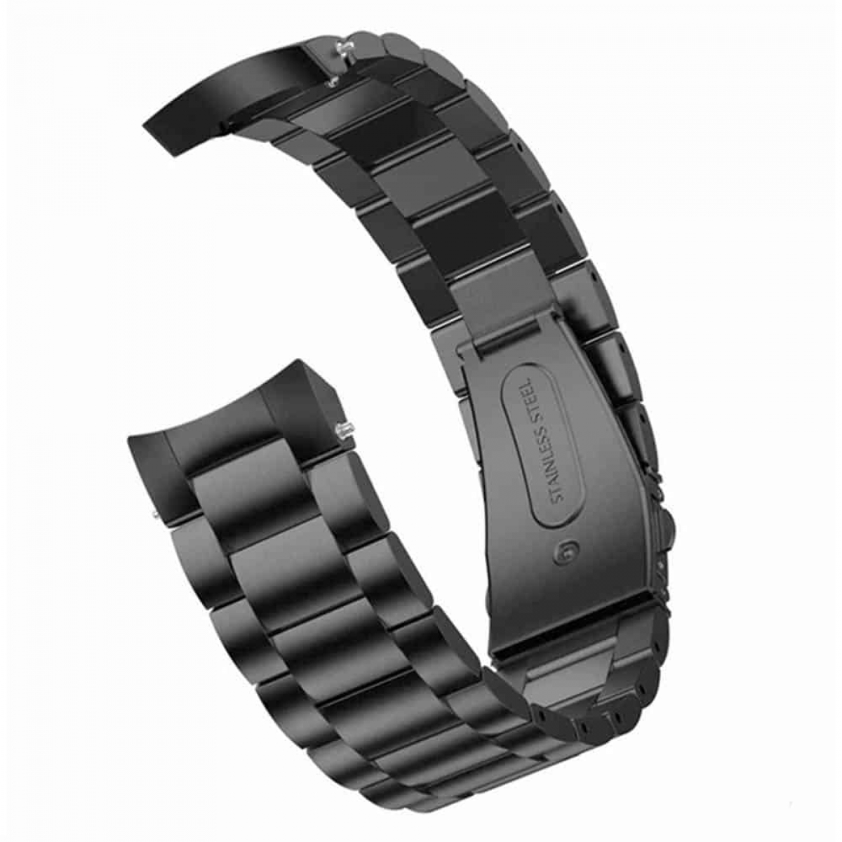 Schwarzes Uhrenarmband aus Edelstahl.