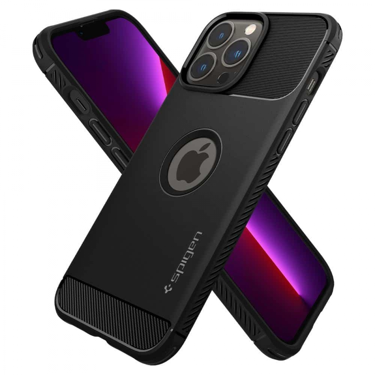 Schwarze Handyhülle mit Telefon im Inneren mit Kameras.
