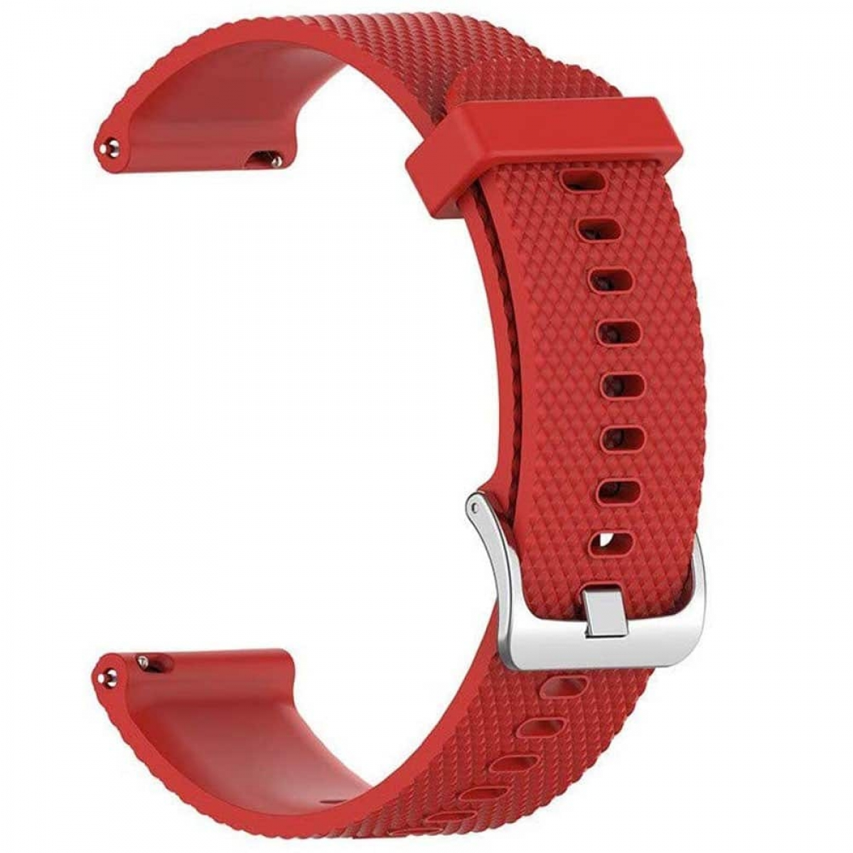 Rotes Uhrenarmband mit strukturierter Oberfläche und silberner Schnalle.