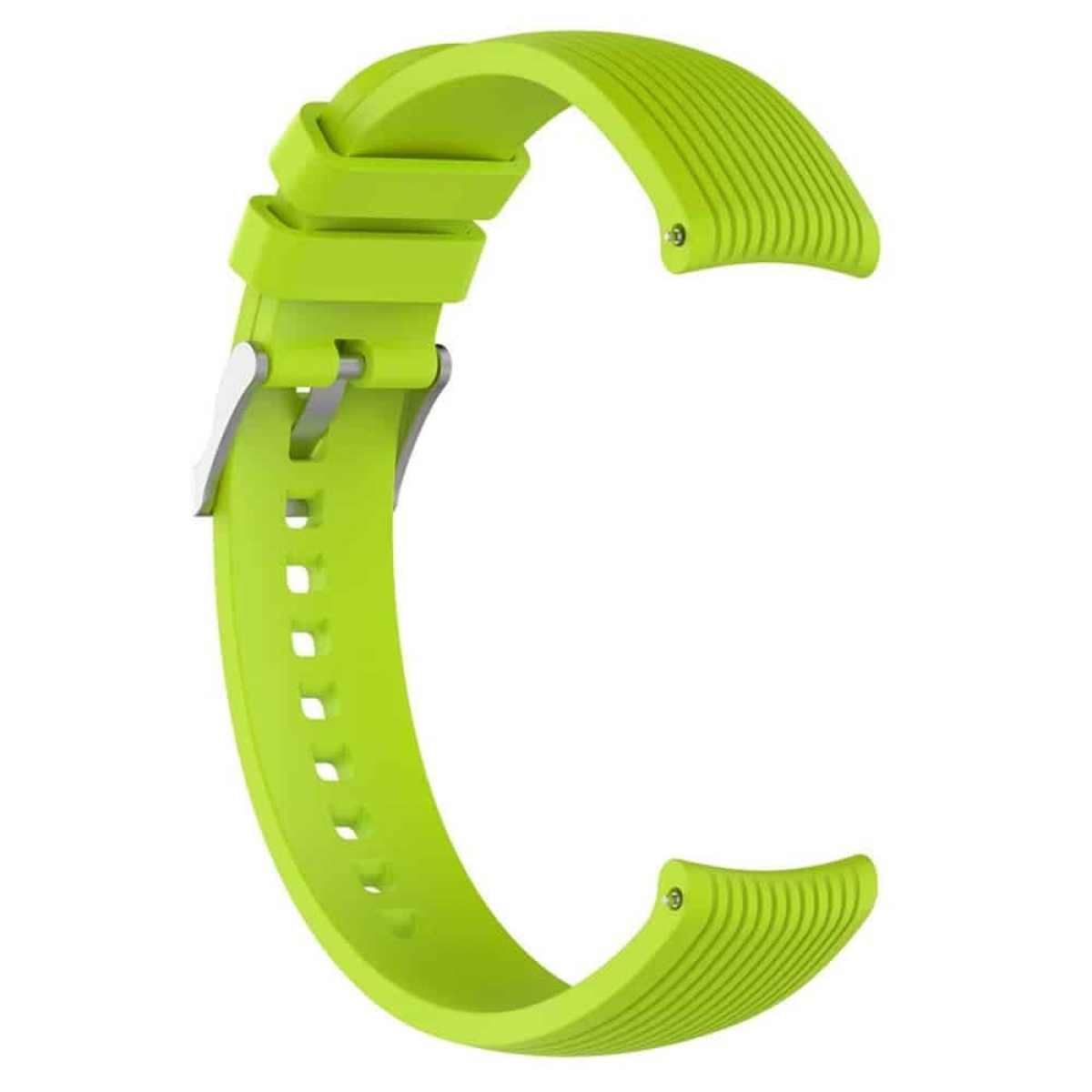 Grünes Uhrenarmband mit silberner Schnalle.