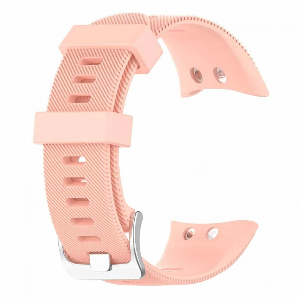 Rosa Uhrenarmband. Ein rosafarbenes Uhrenarmband mit Schnalle und strukturierten Details.