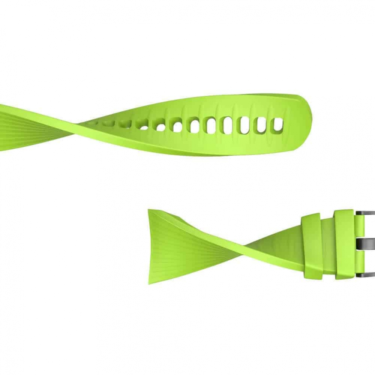 Zwei grüne Uhrenarmbänder werden gezeigt, eines ist verdreht.