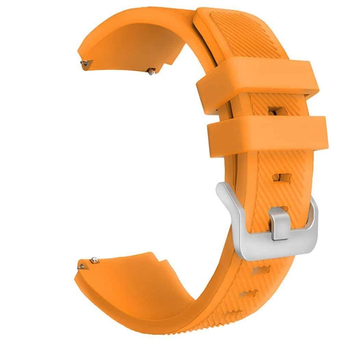 Oranges Uhrenarmband mit Metallverschluss auf weißem Hintergrund.