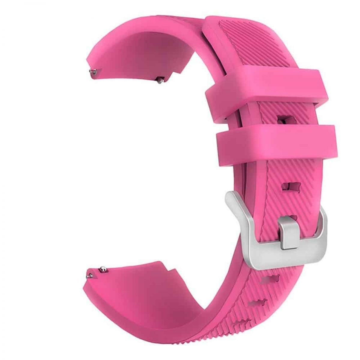 Hellrosa Uhrenarmband mit silberner Schließe. Gebogenes Design. Isoliert auf weißem Hintergrund.