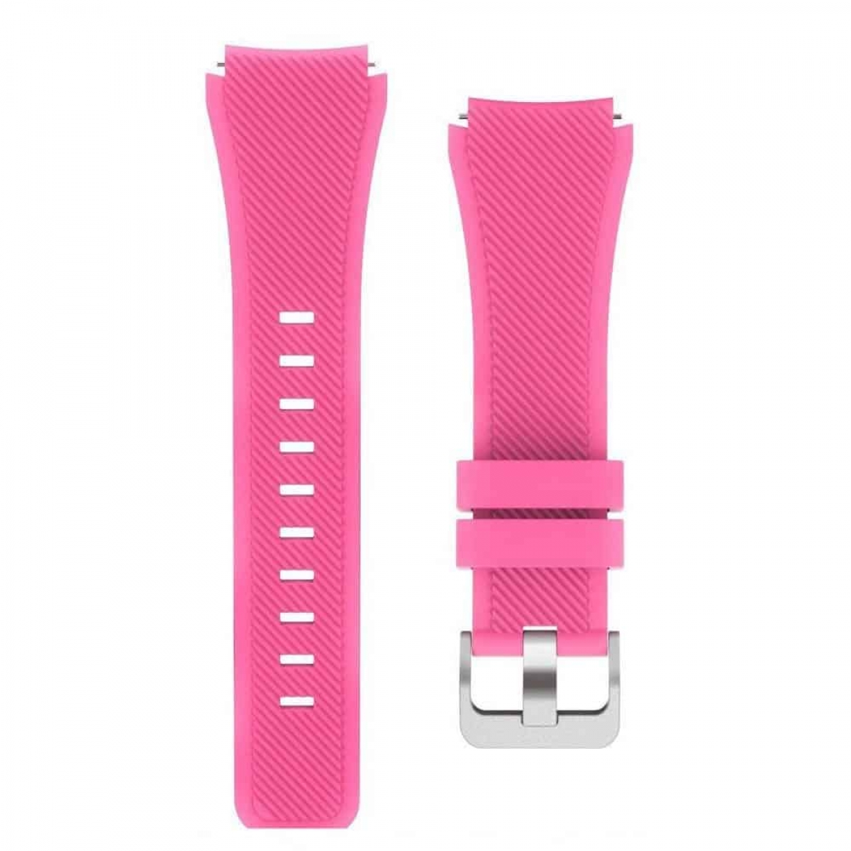 Zwei rosa Uhrenarmbänder. Das obere ist flach, das untere hat Schnalle und Löcher.