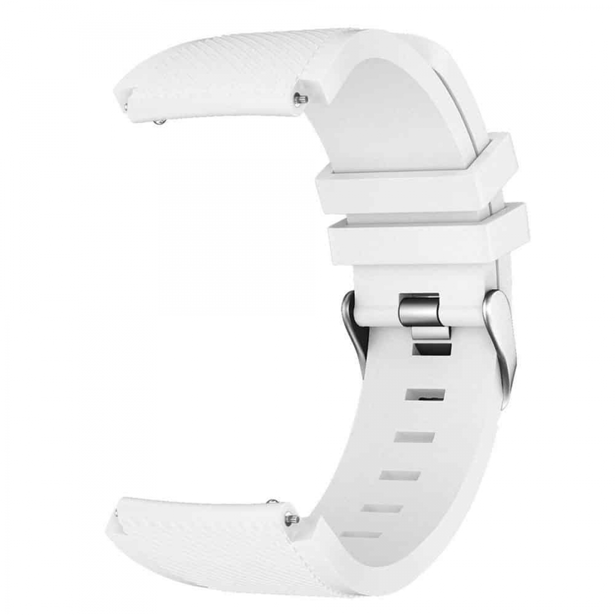 Weißes Uhrenarmband mit strukturiertem Band und Schnalle.