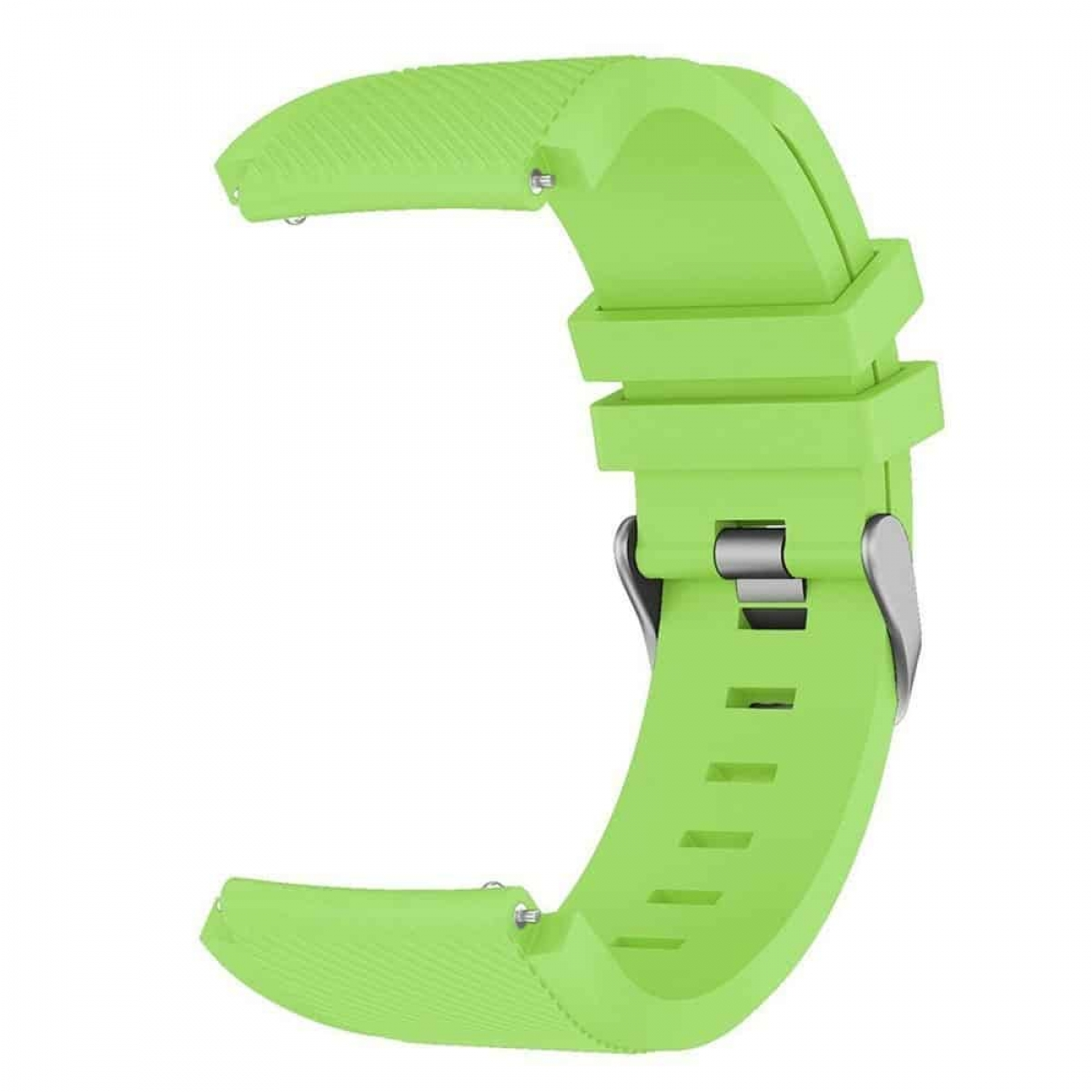 Ein hellgrünes Uhrenarmband mit einer silbernen Schnalle.
