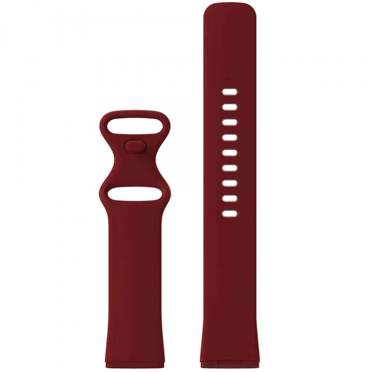 Zwei weinrote Uhrenarmbänder. Eines ist lang und hat Löcher. Das andere hat einen Verschluss.