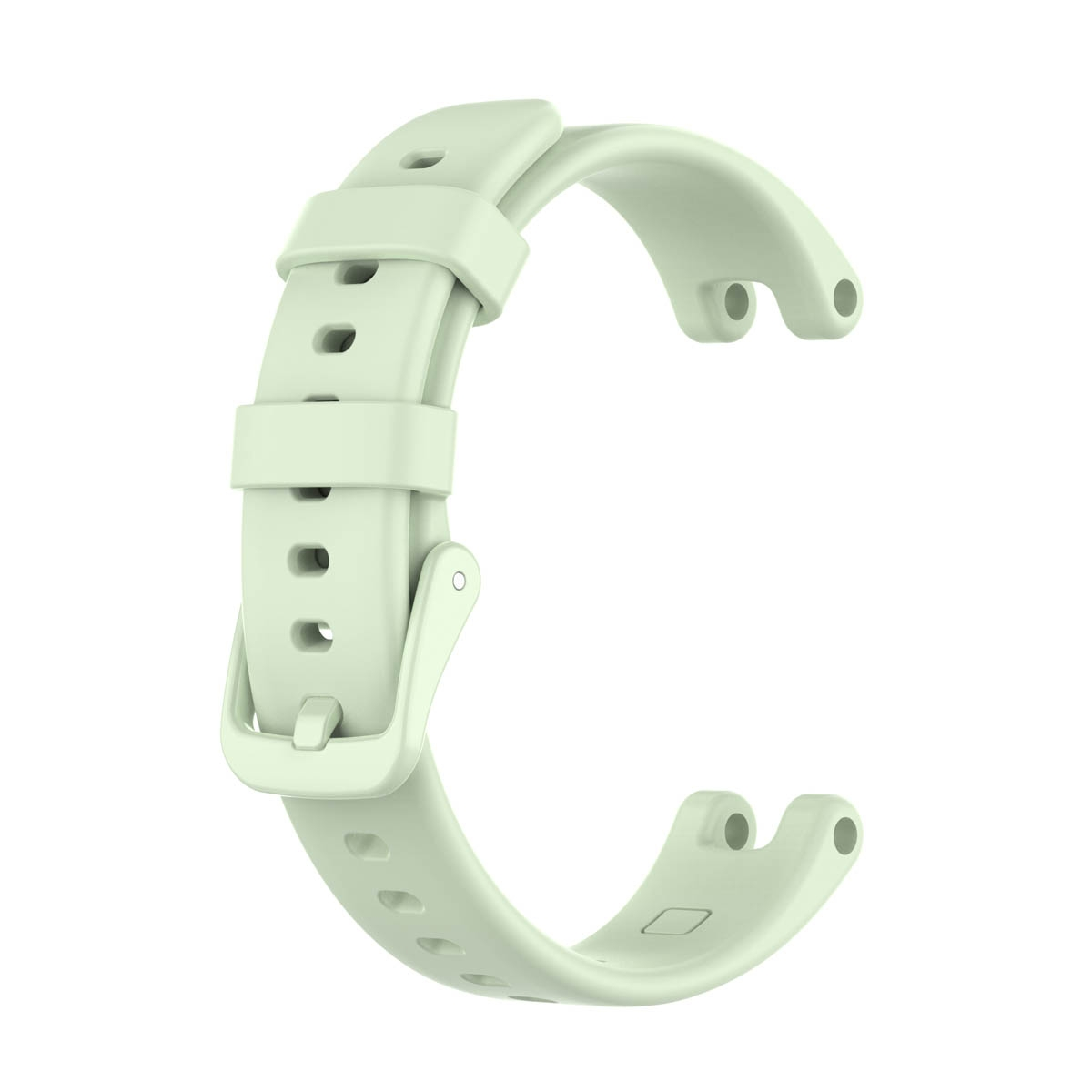 Hellgrünes Uhrenarmband mit silberner Schnalle.
