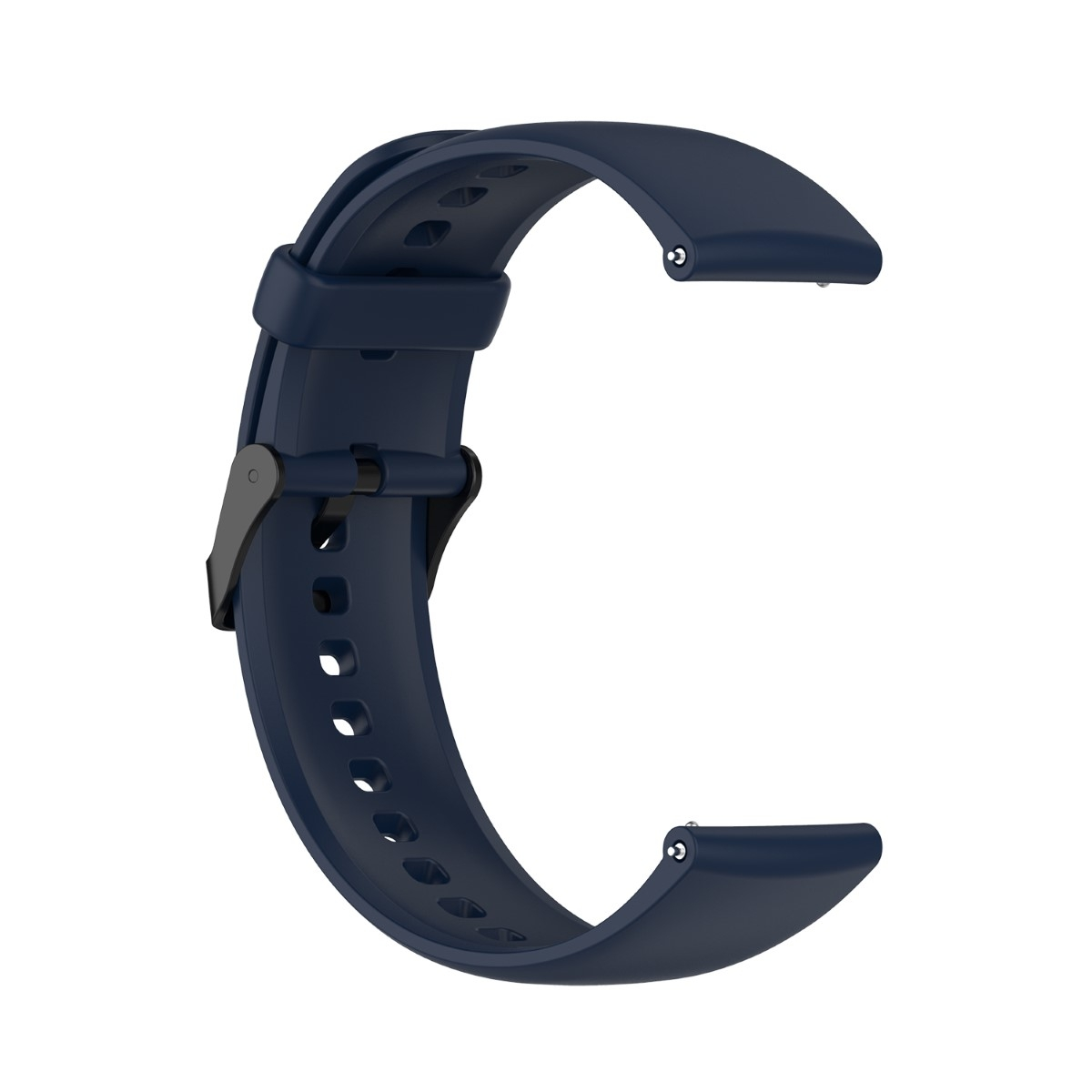 Marineblaues Uhrenarmband mit schwarzer Schnalle und zwei Stiften.