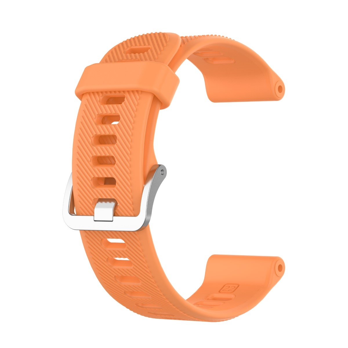 Oranges Uhrenarmband mit silberner Schnalle und strukturierter Oberfläche.