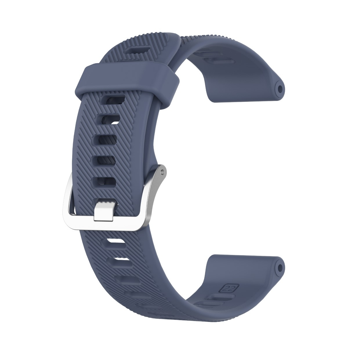 Ein blaues Uhrenarmband mit silberner Schnalle. Das Armband hat ein strukturiertes Muster.