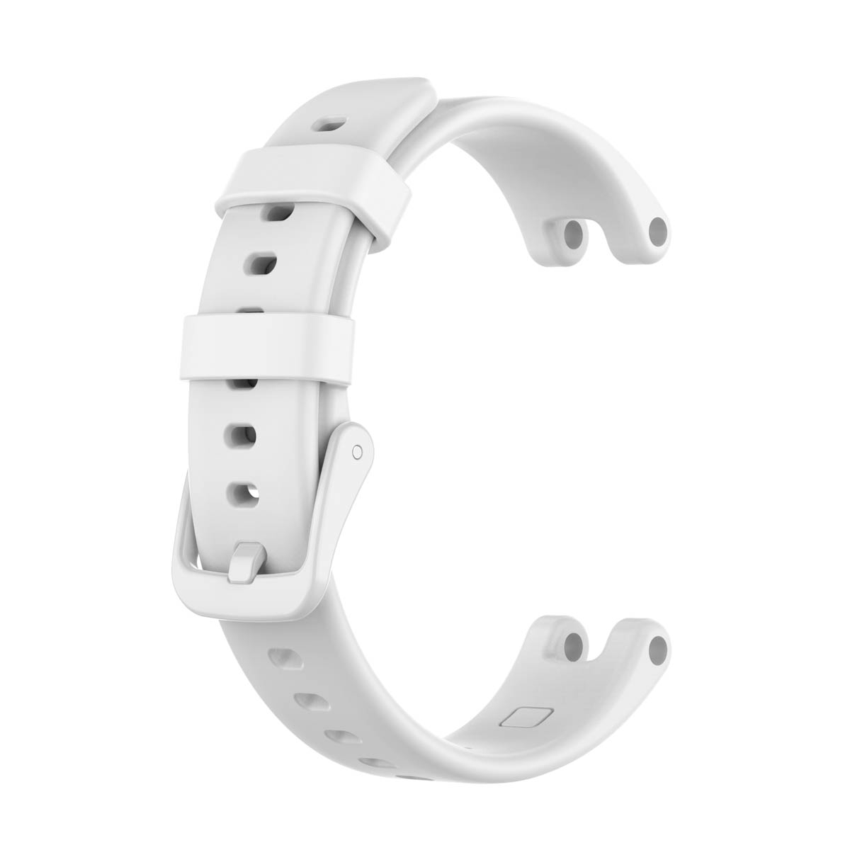 Weißes Uhrenarmband. Das Band ist weiß, mit weißer Schnalle und Löchern zur Anpassung.