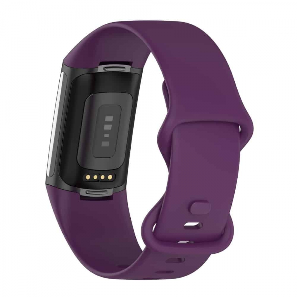 Lilafarbenes Smartwatch-Armband mit Display. Schwarz-Weiß-Anzeige. Isoliert auf weißem Hintergrund.