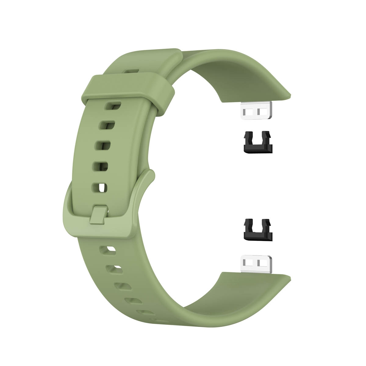 Hellgrünes Uhrenarmband mit zwei schwarzen und zwei weißen Anschlüssen.