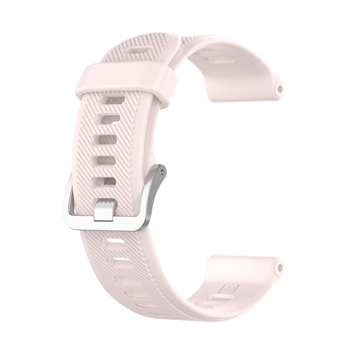 Rosa Uhrenarmband mit silberner Schnalle. Weißer Hintergrund.
