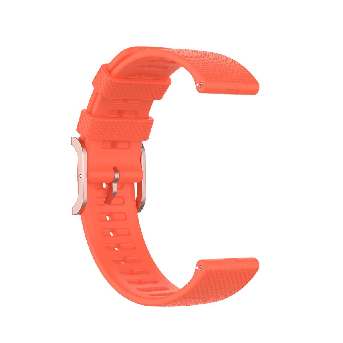 Oranges Uhrenarmband mit Metallverschluss. Das Armband ist strukturiert.