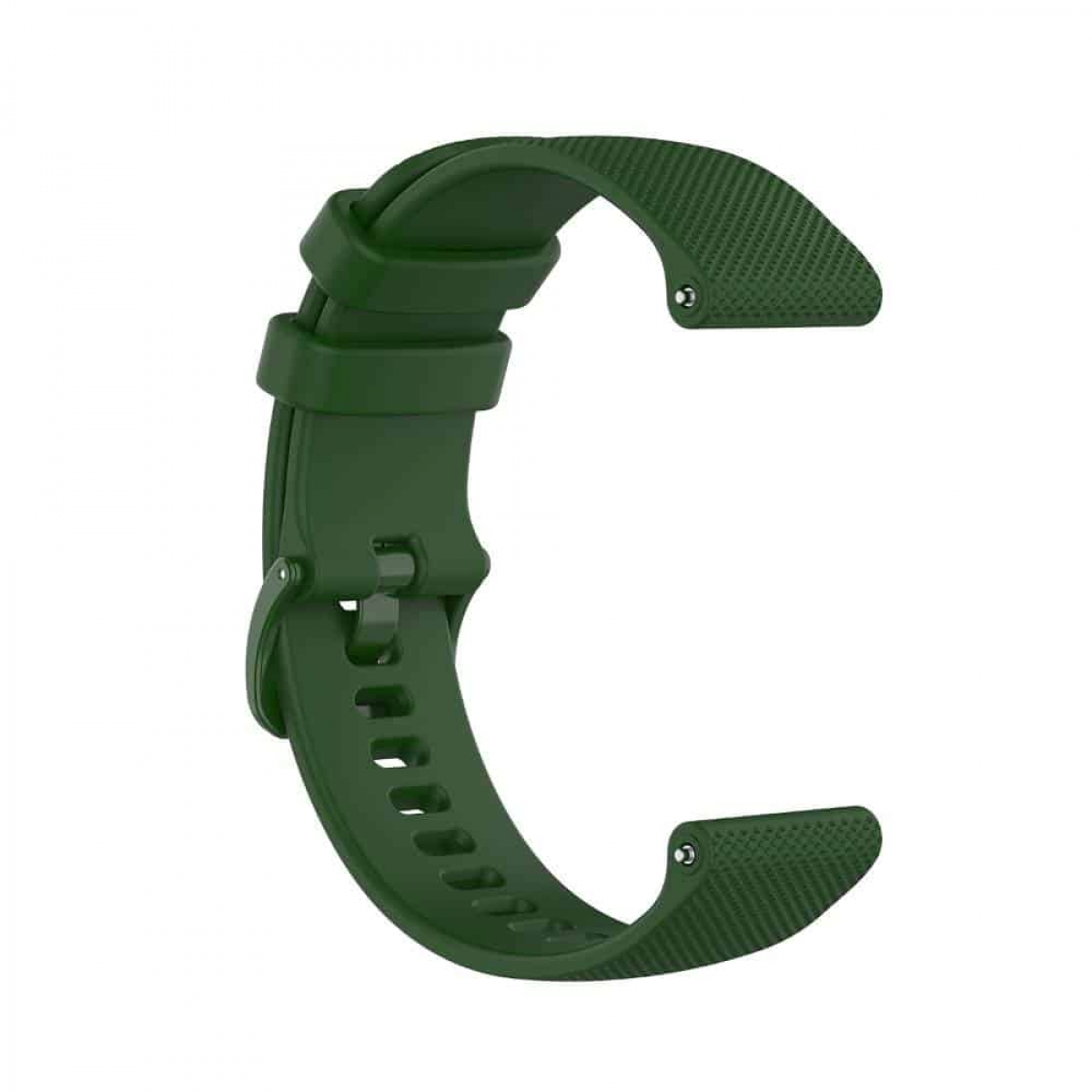 Dunkelgrünes Uhrenarmband mit strukturierter Oberfläche und dunkler Schnalle.