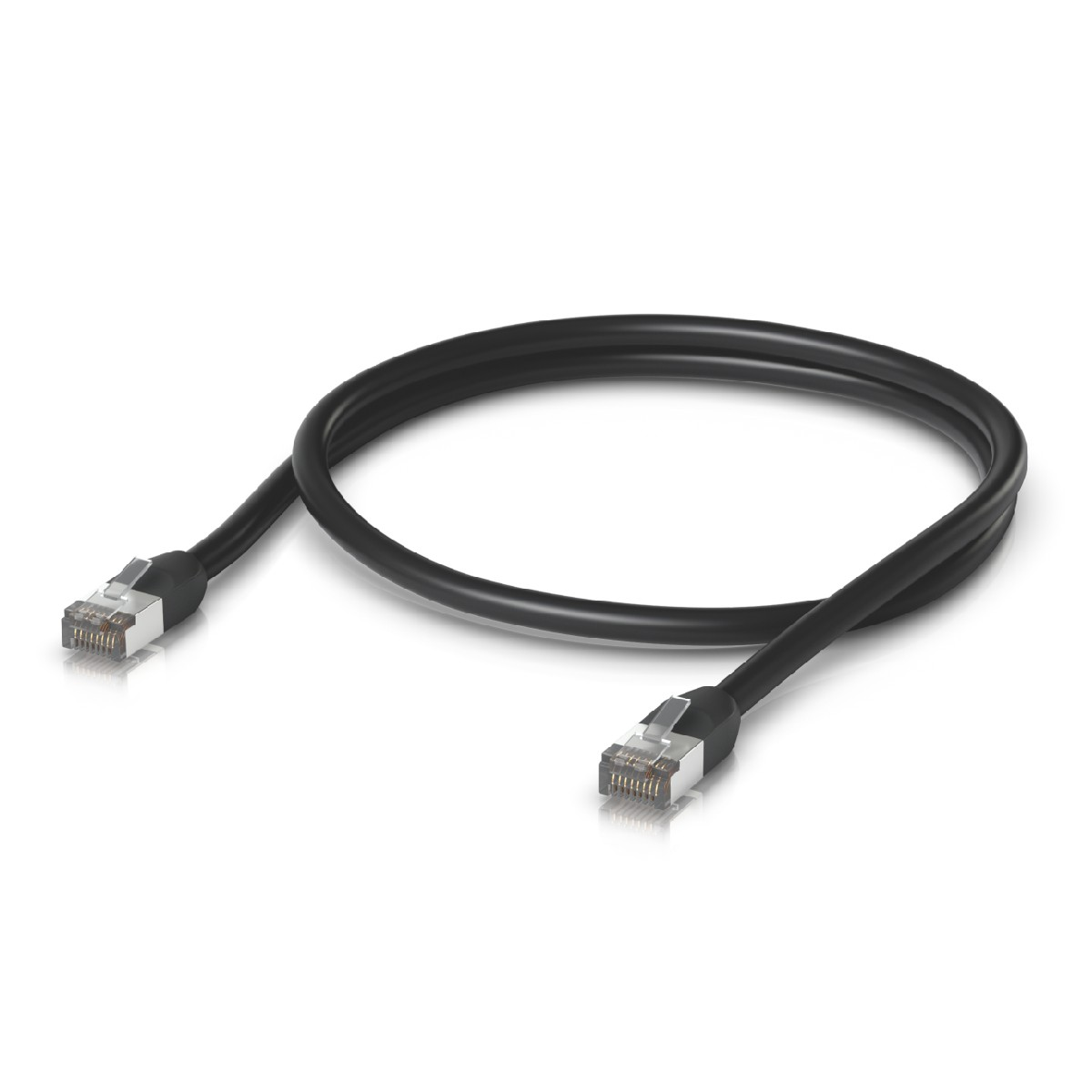Cavo Ethernet nero con connettori su entrambe le estremità. Il cavo è arrotolato.