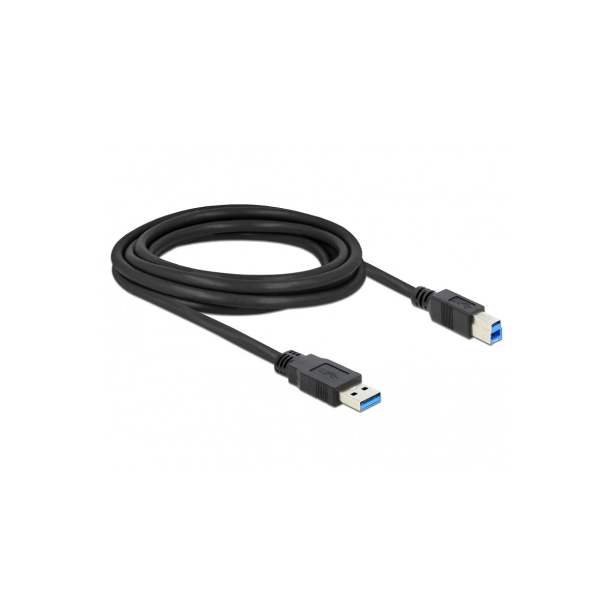 Câble USB noir, fond blanc.
