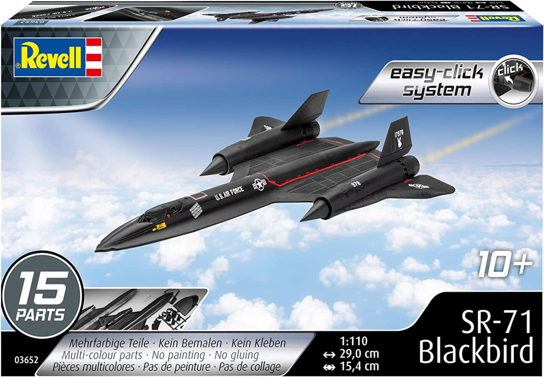 Schwarzes SR-71 Blackbird Modellflugzeug mit roten Akzenten. Weißer Hintergrund.