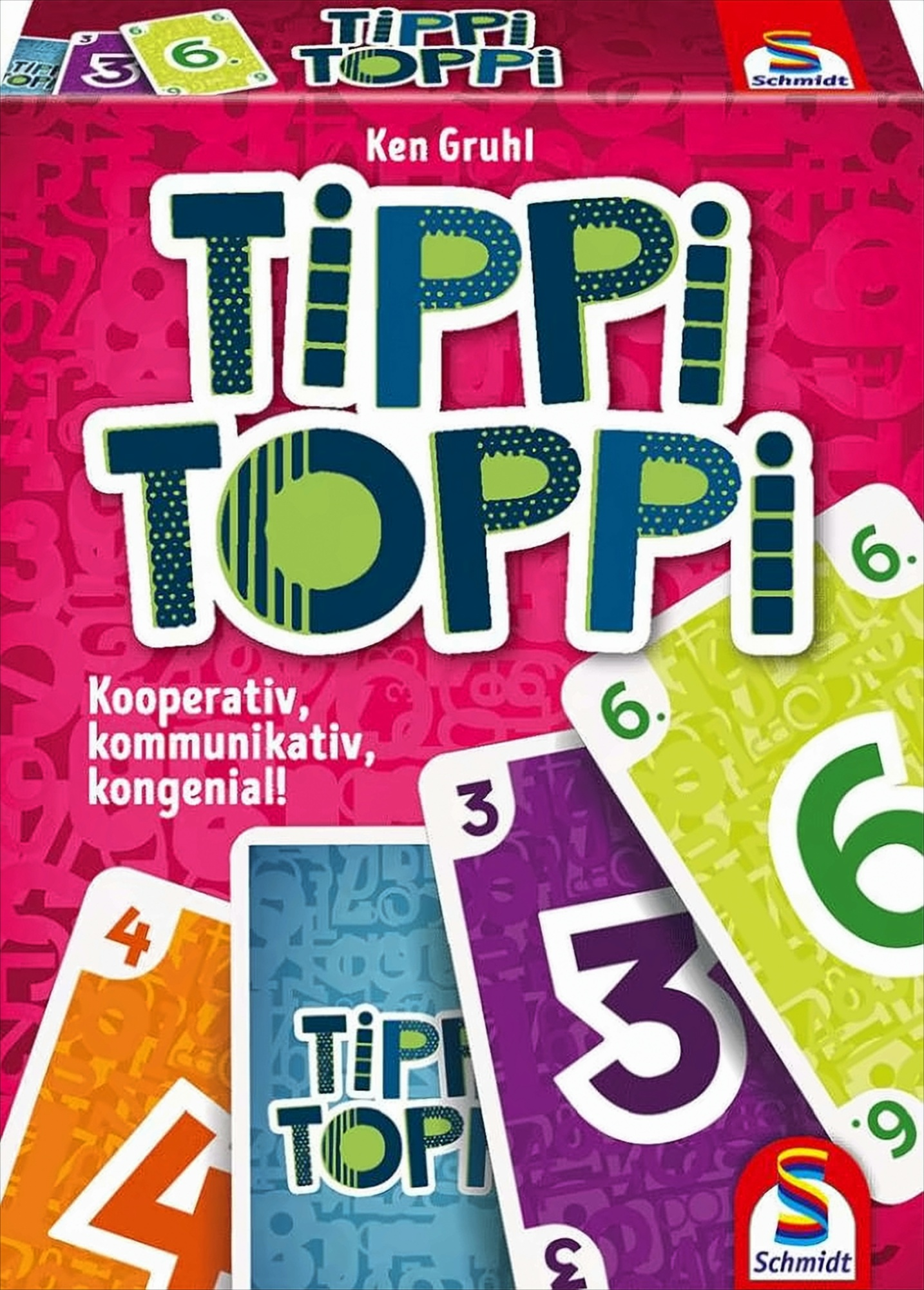 Die Spielbox von Tipp Toppi, mit gezeigten Karten und den Worten Tipp Toppi.